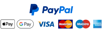Payment: Paypal, Credit Cards Apple Pay and Google Pay