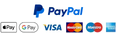 Payment: Paypal, Credit Cards Apple Pay and Google Pay